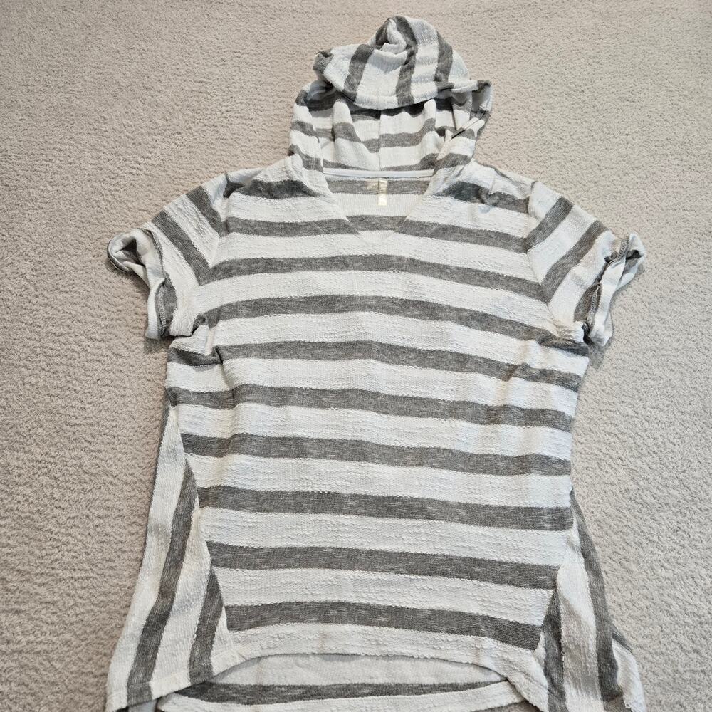 Silverwear Short Sleeve Striped Terry Hoodie Women's Size L Beachy Coastal